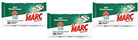 St Marc Serpillières Jetables Imprégnées Anti-bactériennes - 20 Serpillères - Lot de 3