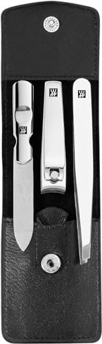 ZWILLING Maniküre-Set (3 teilig, Nagelpflege und Pediküre, Echtleder-Etui, mit Nagelknipser), Edelstahl Poliert, Schwarz