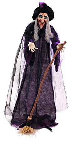 EUROPALMS Halloween Hexe, animiert | Stehende Figur: Hexe mit Besen