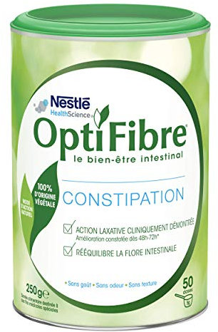 OptiFibre® Constipation : Laxatif d’Origine Végétale, Favorise le Transit, Rééquilibre le Microbiote, Poudre Prébiotique – 50 doses – Boîte de 250g
