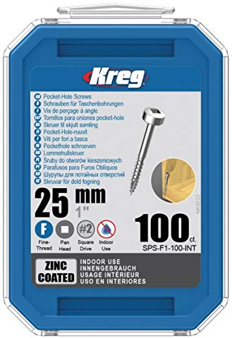 KREG Pocket-Hole Zylinderkopfschraube 25mm 500Stk. (SPS-F1-500) Vierkant Antrieb Teilgewinde Feingewinde selbstschneidend verzinkt