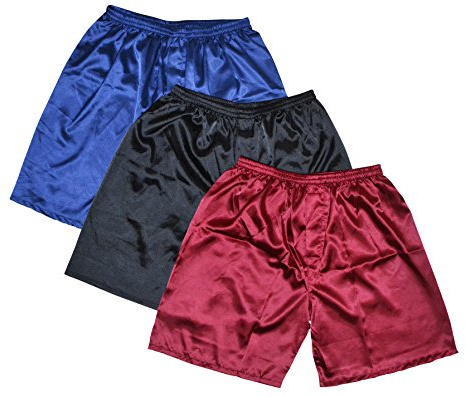 Herr satin boxershorts pack underkläder, Svart blå röd, L