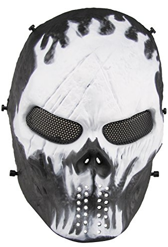 Aoutacc Airsoft Totenkopf Maske, Full Face Skull Taktische Maske mit Metall Mesh Augenschutz, Maskenball, Party und Halloween Cos Schädel Maske, Cs War Game, BB Gun (Will-o'-The-wisp)