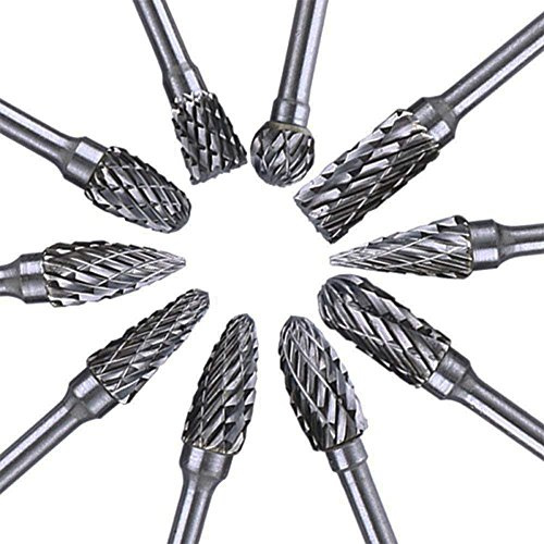 Laelr 10 Stücke Rotary Burr Set, Carving Fräser Set 3mm Holzschnitzerei Bohrer Set Holzbearbeitung Schleifkopf Drehwerkzeug Wolframstahl Grinder für Schnitzen, Gravur, Bohren
