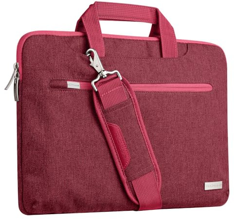 TECHGEAR Case for 11 - 12.3 Laptops, Portable Multi-functional Laptop Case with Adjustable Shoulder Strap, Luggage Strap & Suppressible Handles, Portable Sleeve Organiser Case Cover + Pockets RED