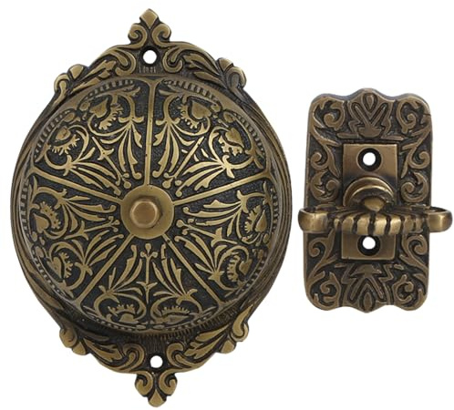 A29 Vintage Doorbell – Victorian Twist Antique Doorbell Chime Kit with Manual Hand Turn Chime – Solid Brass Antique Finish – Wireless Mechanical Door Bell, DIY Installation, Decorative Classic Design