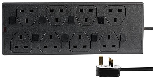 PRO ELEC 8‑Gang Switched Extension Lead, 2m Cable, 13A, Black – PEL00045