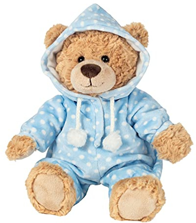Teddy Hermann 91387 Teddy-Bär Schlafanzugbär blau 30 cm, Kuscheltier | Naturgetreu gestaltet, liebevoll ausgearbeitete Details, ab 0 Monaten, waschbar, weicher Plüsch