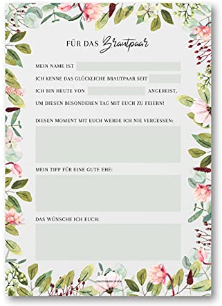 CreativeRobin Hochzeitswünsche für das Brautpaar I Hochzeitsspiel für 50 Gäste I A5 Notizblock