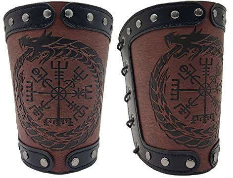 Thajaling Wikinger-Runenkompass-Armschienen, Handschuh-Armband, nordische Wikinger-Lederrüstung, Mittelalterliche Lederarmschienen Armrüstung,Lederarmbänder, handgefertigte Vollnarbenlederarmschienen