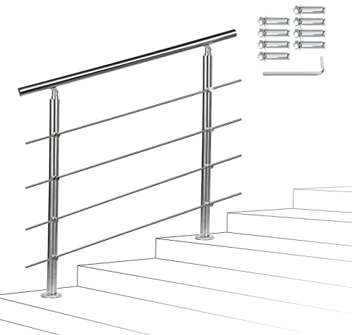 Sonnewelt Corrimano Acciaio Inox 100 * 4.2 * 106.5cm,4 traverse,Ringhiera con kit di installazione,Passamano per Interni o Esterni