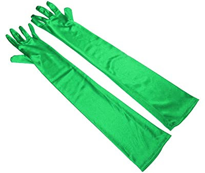SANSIWU Lange Satin-Handschuhe für Damen, Vintage-Stil, 1920er-Jahre-Kostüme, Erwachsene, Ellenbogenlänge, Opern-, Braut-, Tanz-, Hochzeits-, Abend-, Party-Handschuhe, grün, One size