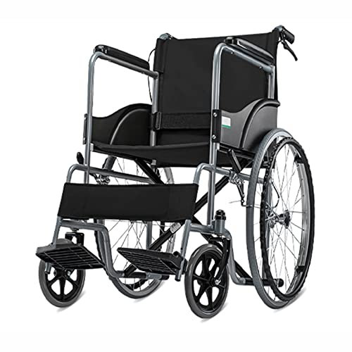 Rollstuhl Faltbar Leicht,Reiserollstuhl Selbstfahrender Faltrollstuhl,Rollator Klappbar Wheelchair,Feste Armlehnen,Material: Stahl,Sitzbreite:45 cm,für ältere und behinderte Menschen ( Color : Black )