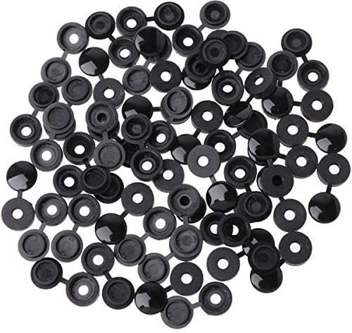 50Pcs Hinged Screw Cover Cap Plastic Screw Covers Caps Fold Snap Decorative Washer Flip Tops for Car Cabinet Furniture Black