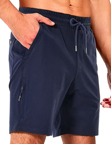 Pioneer Camp Sportshorts jogging löpning fitness träningsshorts 7 tum bomull elastisk midja med flera fickor, marinblå, M