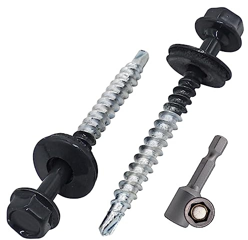 SKIR'CO (50 Stück) lackierte Dachschrauben 4,8 x 50 mm, Sechskantkopf, selbstbohrende Schrauben mit EPDM-Unterlegscheiben (Anthrazitgrau, RAL 7016)