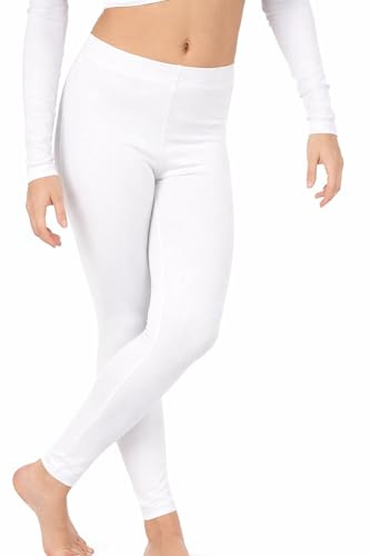 KIKFIT Leggings Lucidi per Ragazze, da Danza, Ginnastica, Elasticizzati, Senza Piedi, per Bambini, educazione Fisica, Pantaloni Sportivi da Balletto, Elastici, Lunghi Fino (Bianco, 7-8 Anni)