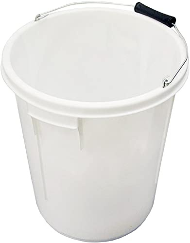 25 Litre White Plastic Bucket | Heavy Duty Plasterer Mixing Bucket With Metal Carry Handle | Paint Bucket, Animal Feed Storage and Hard Wearing Bucket For Home, Gardening and Construction Uses.
