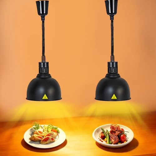 VFDZ Lampada Riscaldante per Alimenti Sospesa Retrattili (25 cm) | Nero Lampade Scaldavivande Cucina, 19/25cm Diametro Lampade Riscaldanti per Cucina a Buffet per Ristoranti, Cucine, Hotel