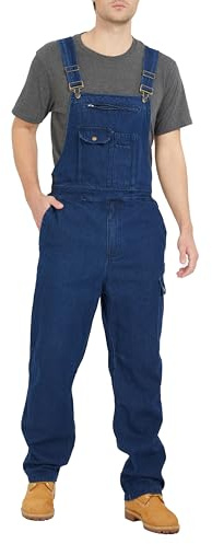 Ubon Denim Bib Overalls for Men Relaxed Fit Work Jeans Workwear, Indigo Rigid, 40W x 30L