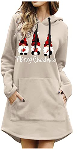 Vestido Mujer Navidad Manga Larga de Cuello Redondo Pullover Vestir Casual Jerseys Abrigo Deportiva Falda Suéter Elegante Navideño Sudadera con Capucha Otoño Invierno Sexy Largo Elegantes Hoodie