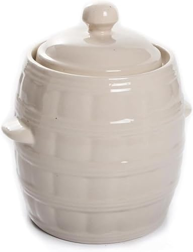Sauerkrauttopf Keramikfass Einlegetopf Gurkentopf Tontopf Steinguttopf Gärtopf Einmachtopf Keramiktopf Steingut Creme (8L)