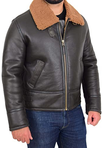 Divergent Retail Frankie Herren Top Gun Style Schaffell Jacke Braun, braun, XXL