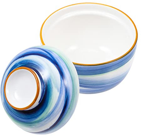 Stew Pot Glass Simmer Pot Glass Soup Bowls Glass Sugar Bowl with Lid Soup Tureen with Lid Ceramic Stew Pot with Lid Food Serving Bowl Ceramics Blue Kitchen Supply Kitchen Stew Pot (Color : White, Si
