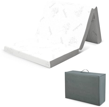 RELAX4LIFE 10cm Folding Mattress, Gel Memory Foam Tri-fold Mattress with Bamboo Charcoal Fibre Cover & Mesh Border Fabric, Medium Firm Floor Mattress Topper for Travel (Single, 190 x 90 x 10cm)