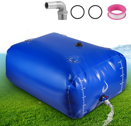 LANUEVA 158 Gal/600L Portable Water Storage Bladder, 1000D PVC Foldable Water Tank with Spigots and Overflow Kit, Water Storage Containers for Emergency Water, RV, Irrigation&Camping (Blue, 600L)