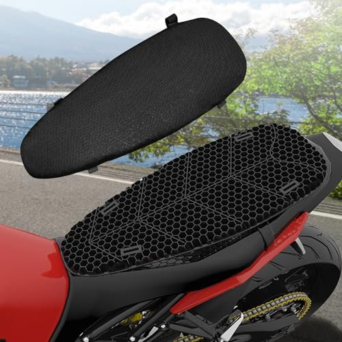 JAOGAUS Cojín de Asiento de Gel Para Motocicleta, Material de Goma Suave, Cojín de Asiento de Viaje, Versión Extendida, Estructura de Panal, Cojín de Asiento de Motocicleta con Funda de Asiento
