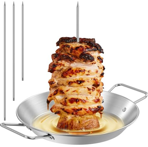 Spiedino verticale in acciaio inox, spiedino verticale, diametro base: 25,4 cm, spiedino verticale, spiedo verticale, supporto per barbecue a carbonella, spiedino brasiliano per tacchino