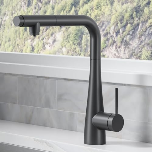IMEX - Grifo Cocina Extraíble Negro con Osmosis Integrado | Grifo Momando Osmosis 2 Vías con Ducha Extraíble | Grifería en Latón | Serie Split | Color Negro Mate