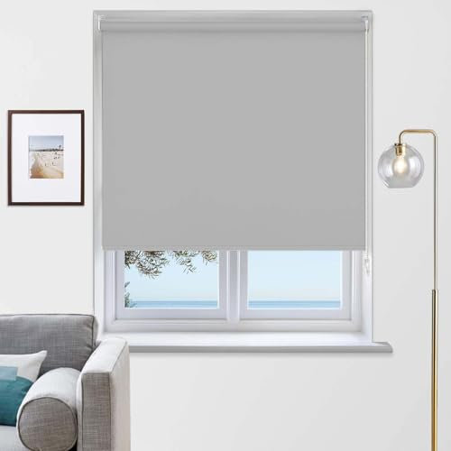 Rehan & CO Blackout Roller Blinds Thermal Insulated Fabric Easy fit Room Darkening window Shades/Blind Included Fittings Light Grey (90cm width x 165cm drop)