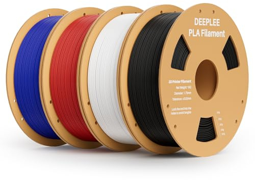 DEEPLEE Filamento PLA 1.75 mm, Pack 4 kg: Nero + Bianco + Rosso + Blu Scuro (4×1 kg), Precisione Dimensionale ±0.02 mm, Avvolgimento Anti-Intasamento per Stampanti 3D FDM