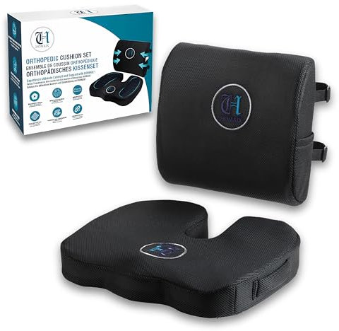 HOMAIX - Cojín de asiento ergonómico con soporte lumbar para silla, oficina, coche, cojín ergonómico para apoyo de la espalda, funda extraíble y lavable