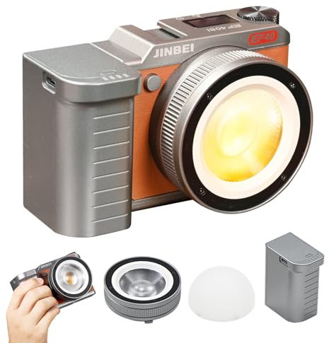 JINBEI 40W Luce video a LED portatile con batteria integrata da 2400mAh Controllo app per obiettivo regolabile, 96+ illuminazione COB bi-colore a uscita continua 2700K-6500K