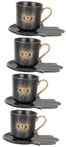 PRETYZOOM 4 Juegos De Tazas De Cerámica Con Marca Taza De Mal De Ojo Azul Taza De Leche Griega Árabe Tazas De Té De Mal De Ojo Turco Vasos De Café Expreso Tazas De Café De Porcelana