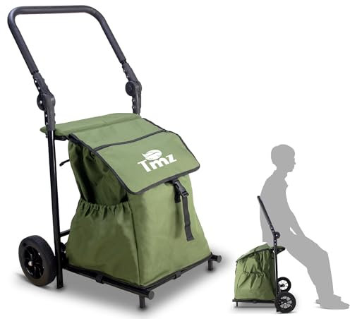 TMZ Einkaufstrolley klappbar mit 120L Kapazität und belastbar bis 50kg| Faltbarer Einkaufswagen Höhenverstellbarer Griff Kann als Stuhl verwendet Werden (Grün)
