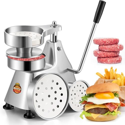 Newhai Commercial Burger Patty Maker 3 in 1 Hamburger Press Patty Make 4/5/6-inch Stainless Steel Burger Smasher Hamburger Forming Processor with 1200 Pcs Patty Papers for Beef Pork Chicken Patty