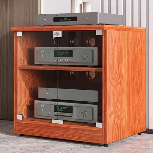 Stilvoller schwarzer moderner Medienständer mit Glastüren - Unterhaltungsschrank für Spielekonsolen, DVD-Player, Projektoren, TV-Zubehör - Audio-Rack - Stereoschrank