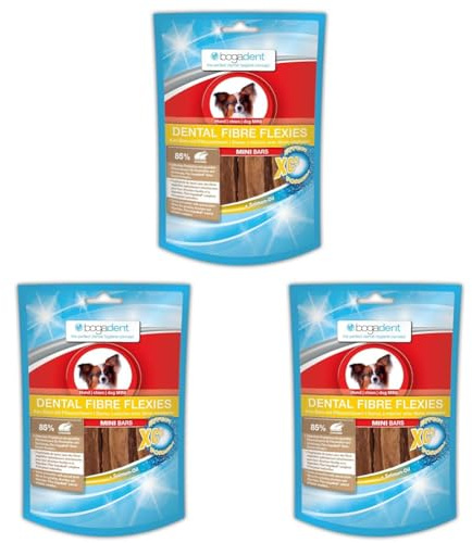 Bogadent Dental Fibre Flexies Mini - Hunde Kauartikel gegen Zahnstein & Plaque - Kaustangen Hund für die tägliche Hunde Zahnpflege - Mit Pflanzenfasern für eine bessere Verdauung - 3er Pack - 70g