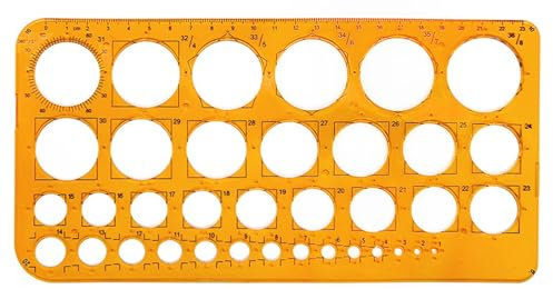 Stencil e circolare, righello per misurare e progettare, treccia in acciaio per disegnare (arancione), stencil con 36 cerchi