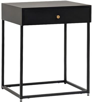 osoltus Nachttisch schwarz Metall | Beistelltisch Soft-Close Schublade Industriedesign | Cube Black Series