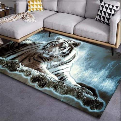 Bettvorleger 3D-Illusionsteppich Kleiner Teppich Wildtier-Tiger Teppich,Schlafzimmerteppich,Jungenteppiche Für Schlafzimmer,Wohnzimmerteppich 140 X 200 cm - Leicht Zu Reinigen-4419540251