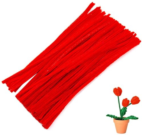 Pulitori rossi per tubi artigianali, 30 cm di lunghezza, stelo in ciniglia da 6 mm per fai da te, 100 pulitori per tubi per fai da te, decorazioni per progetti artistici e artigianali, detergenti