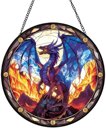 Xuoxeji dragon Stained Glass Window Hanging, 20cm/7.8in Sun Catchers & Ornaments for Family, Friends