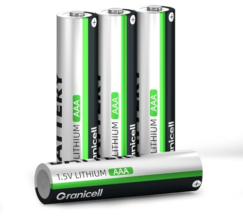 Granicell Confezione da 4 batterie AAA, 1200 mAh, batteria al litio AAA da 1,5 V, durata prolungata in ferro al litio