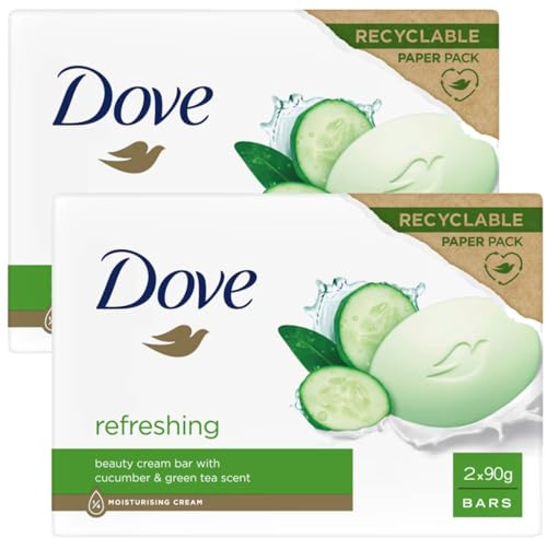 Dove Beauty Cream Bar Gurke und Grüner Tee, erfrischende Seife, 2 x 90 cm, 2 Stück