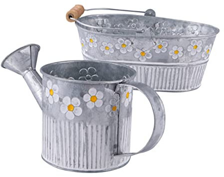 ibasenice Vintage Style Bucket Iron Pail Flower Pot, Silver Rustic Antique Iron Bucket with Smooth Surface for Home and Gardening, Outdoor Plant Pots